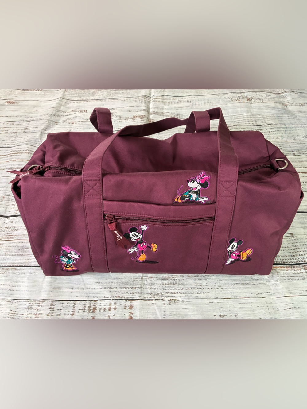 Vera Bradley Disney Duffel Bag Mickey & Minnie Mouse Maroon Embroidered NWT